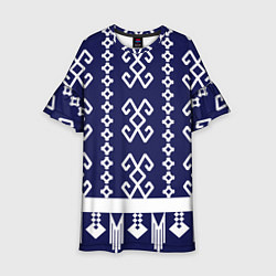 Платье клеш для девочки Орнамент этника на синем, цвет: 3D-принт