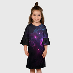 Платье клеш для девочки Космическая объемная абстракция с фиолетовым свече, цвет: 3D-принт — фото 2
