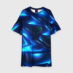 Платье клеш для девочки Синие абстрактные неоновые плиты, цвет: 3D-принт