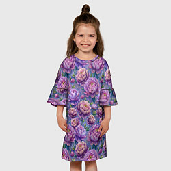 Платье клеш для девочки Крупные пионы садовые дачные цветы паттерн, цвет: 3D-принт — фото 2