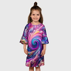 Платье клеш для девочки Абстракция, водоворот из ярких красок, цвет: 3D-принт — фото 2