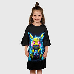 Платье клеш для девочки Зомби Пикачу - неоновое свечение, цвет: 3D-принт — фото 2