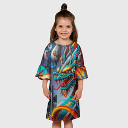 Платье клеш для девочки Фантастическая композиция с драконом - нейросеть, цвет: 3D-принт — фото 2