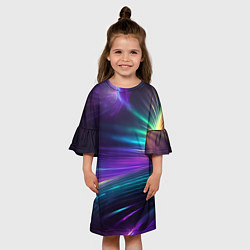 Платье клеш для девочки Неоновые лучи на фиолетовом фоне, цвет: 3D-принт — фото 2