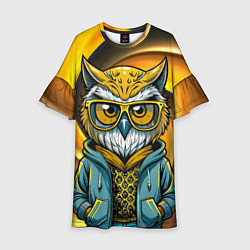 Детское платье Модная сова и желтый спиральный фон