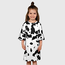 Платье клеш для девочки Черно белый пятнистый узор, цвет: 3D-принт — фото 2