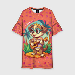 Платье клеш для девочки Песик играет на гитаре жарким летом, цвет: 3D-принт
