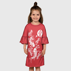 Платье клеш для девочки Карпы кои - любовь, цвет: 3D-принт — фото 2