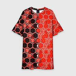 Платье клеш для девочки Техно-киберпанк шестиугольники красный и чёрный, цвет: 3D-принт
