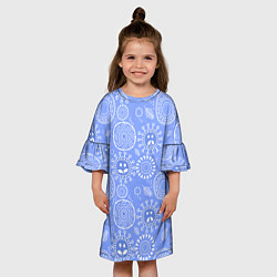 Платье клеш для девочки Синие цветочные рожицы, цвет: 3D-принт — фото 2