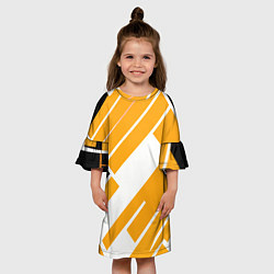 Платье клеш для девочки Жёлтые широкие линии на белом фоне, цвет: 3D-принт — фото 2
