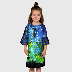 Платье клеш для девочки Звездное небо с зелеными бликами, цвет: 3D-принт — фото 2