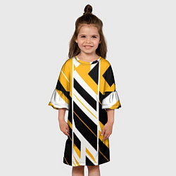 Платье клеш для девочки Black and yellow stripes on a white background, цвет: 3D-принт — фото 2