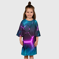 Платье клеш для девочки Голубые и розовые неоновые плиты в разломе, цвет: 3D-принт — фото 2