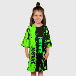 Платье клеш для девочки Fortnite зёленая краска логотипы, цвет: 3D-принт — фото 2