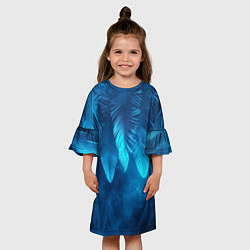 Платье клеш для девочки Вертикальные синие перья и дым, цвет: 3D-принт — фото 2
