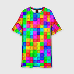 Платье клеш для девочки Разноцветные квадратные плитки, цвет: 3D-принт