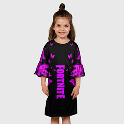 Платье клеш для девочки Fortnite buterfly neon, цвет: 3D-принт — фото 2