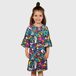 Платье клеш для девочки Граффити спортивные принадлежности, цвет: 3D-принт — фото 2