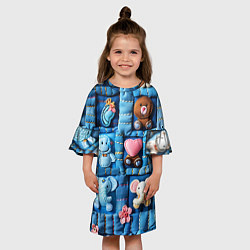Платье клеш для девочки Слоники на пэчворк, цвет: 3D-принт — фото 2