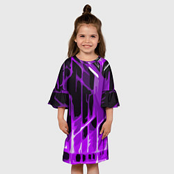 Платье клеш для девочки Abstract purple stripes on a black background, цвет: 3D-принт — фото 2