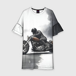 Платье клеш для девочки Крутой байкер скетч, цвет: 3D-принт