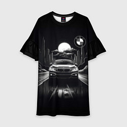 Платье клеш для девочки BMW black and white, цвет: 3D-принт