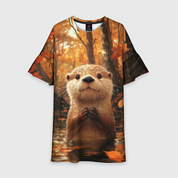 Детское платье Выдра в осеннем пруду