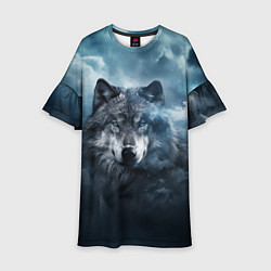 Платье клеш для девочки Волк ночью под луной, цвет: 3D-принт