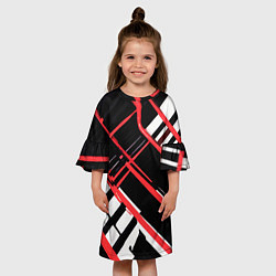 Платье клеш для девочки Красно-белые линии на чёрном фоне, цвет: 3D-принт — фото 2