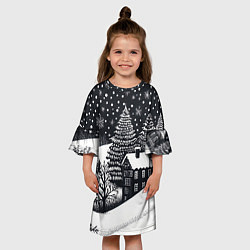 Платье клеш для девочки Новый год в черно-белом стиле, цвет: 3D-принт — фото 2