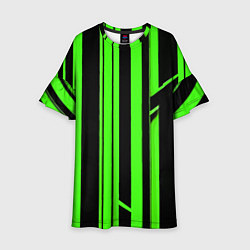 Детское платье Толстые зелёные полосы на чёрном фоне