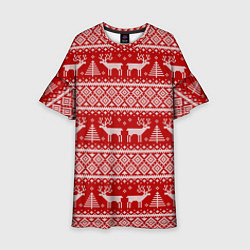 Детское платье Вязаный новогодний орнамент с оленями и ёлками