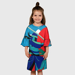 Платье клеш для девочки Яркий самурай, цвет: 3D-принт — фото 2