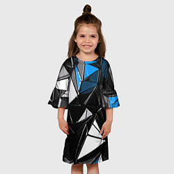 Платье клеш для девочки Сине-белые рельефные треугольники на чёрном фоне, цвет: 3D-принт — фото 2