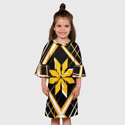 Платье клеш для девочки Жёлто-белая звезда и полосы на чёрном фоне, цвет: 3D-принт — фото 2