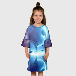 Платье клеш для девочки Луна и рыбы - нейроарт фантазия, цвет: 3D-принт — фото 2