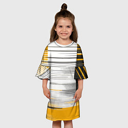 Платье клеш для девочки Чёрные вертикальные полосы на жёлто-белом фоне, цвет: 3D-принт — фото 2