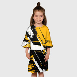 Платье клеш для девочки Diagonal black and white stripes on a yellow backg, цвет: 3D-принт — фото 2