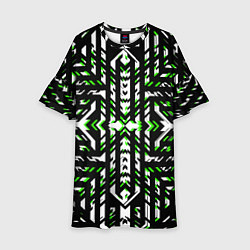 Детское платье Чёрно-зелёный диагональные полосы на белом фоне