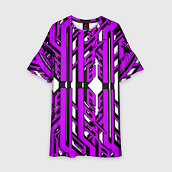 Платье клеш для девочки Чёрно-фиолетовые техно полосы на белом фоне, цвет: 3D-принт