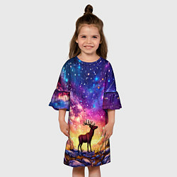 Платье клеш для девочки Лось и звездное небо, цвет: 3D-принт — фото 2
