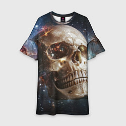 Платье клеш для девочки Череп - космос, цвет: 3D-принт