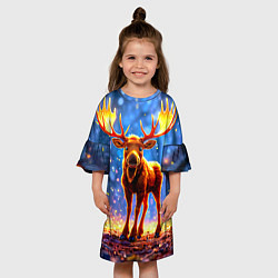 Платье клеш для девочки Лосенок в лесу, цвет: 3D-принт — фото 2