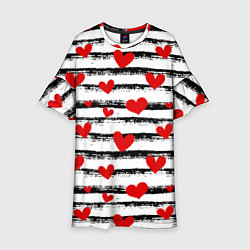 Платье клеш для девочки Паттерн с полосками и сердечками, цвет: 3D-принт