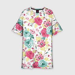 Детское платье Розы красные и бирюзовые