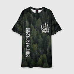 Платье клеш для девочки Помни свои корни - лапа медведя печать Велеса, цвет: 3D-принт