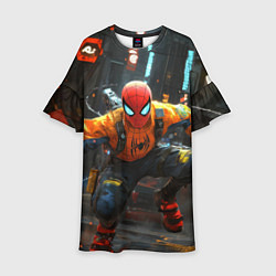 Платье клеш для девочки Человек паук бежит, цвет: 3D-принт