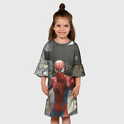 Платье клеш для девочки Человек паук предупреждает, цвет: 3D-принт — фото 2