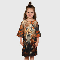 Платье клеш для девочки Лис в лесной чаще, цвет: 3D-принт — фото 2